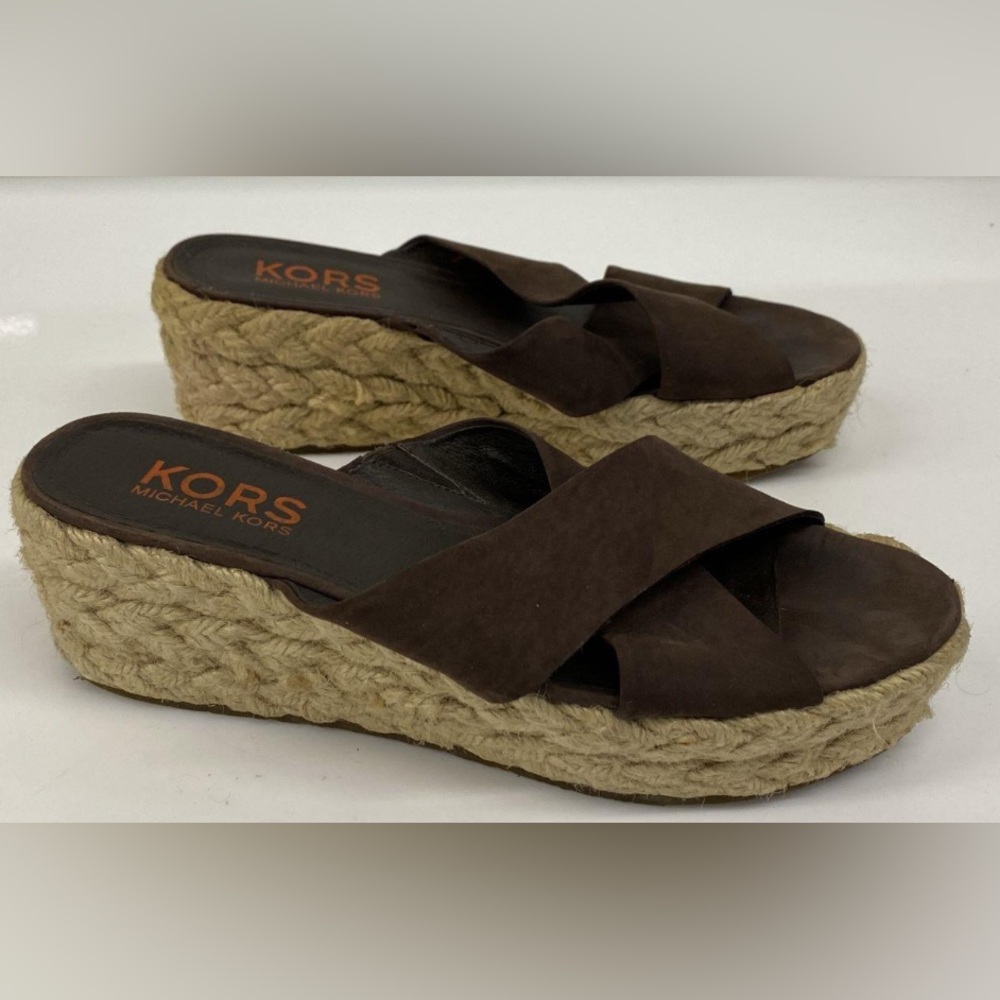 Michael Kors, size 9, Brown Wedge Espadrille Wedge Sandals - Picture 3 of 13
